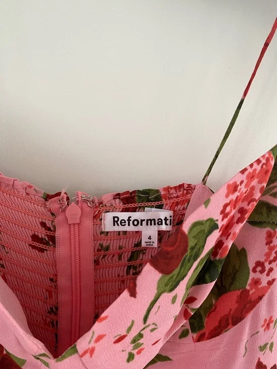 Reformation Floral Pink Slip Dress with Red Bloom Print - Picture 2 of 4